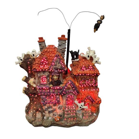 Halloween Haunted House Fiber Optic Lighted Flying Witch 10" In Box 2003 - Picture 2 of 6